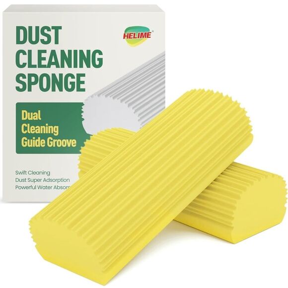 Damp Clean Duster Sponge 2 Pk Durable Magic Dust Wet Grooves Reusable Scrub SL2 - Picture 1 of 8